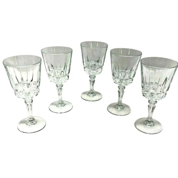 Vintage Cut Glass Cocktail Wine Goblet Drinking Glassware Set of 5 - Picture 1 of 4